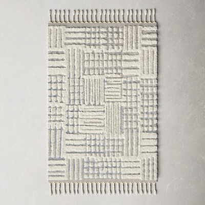 Benjamin Ivory Sky Hand-Knotted Geometric Rug