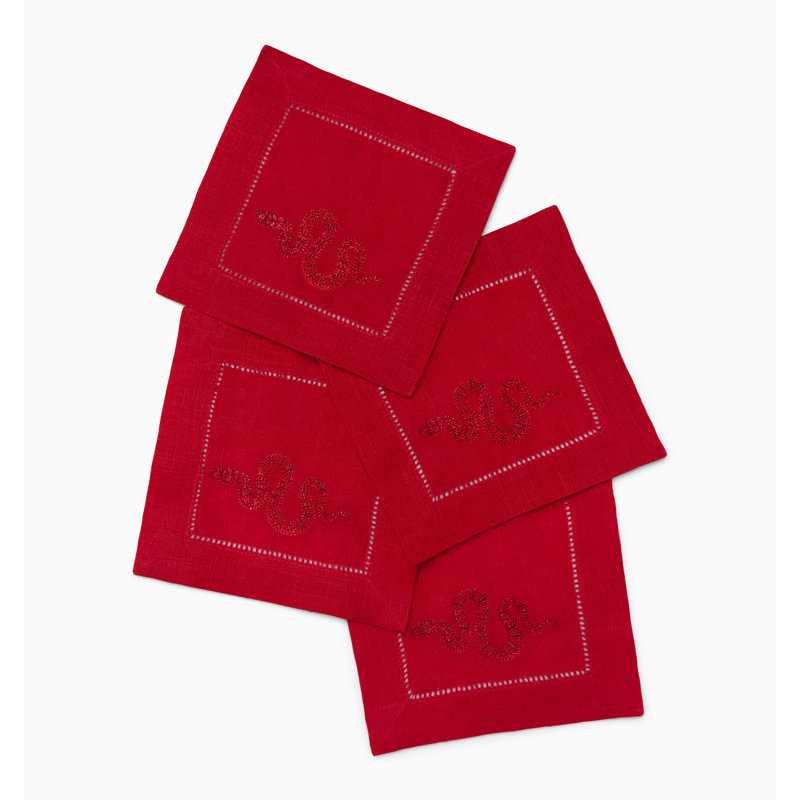 Lny2025-Snake 6 x 6 Cocktail Napkin, Red/Gold