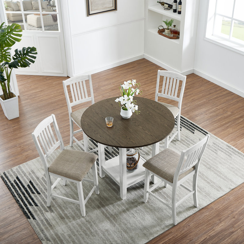Foldable leaf dining table with 4 chairs, 36" H x 42" L x 28" W