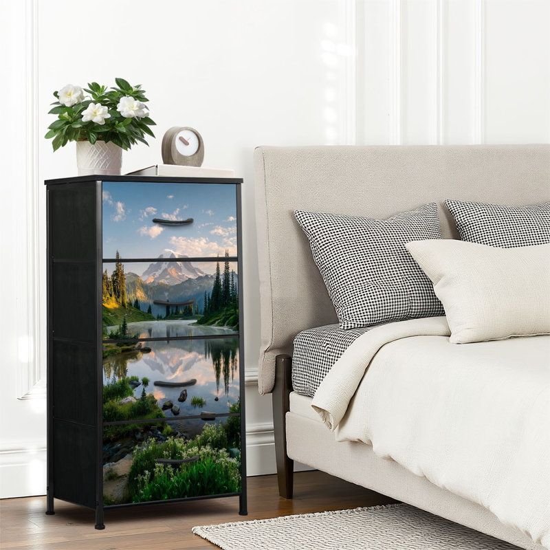 4 Drawer Dresser for Bedroom, Narrow Chest of Drawers, Wooden Top and Study Iron Frame 18"x37.5"-(WxH)