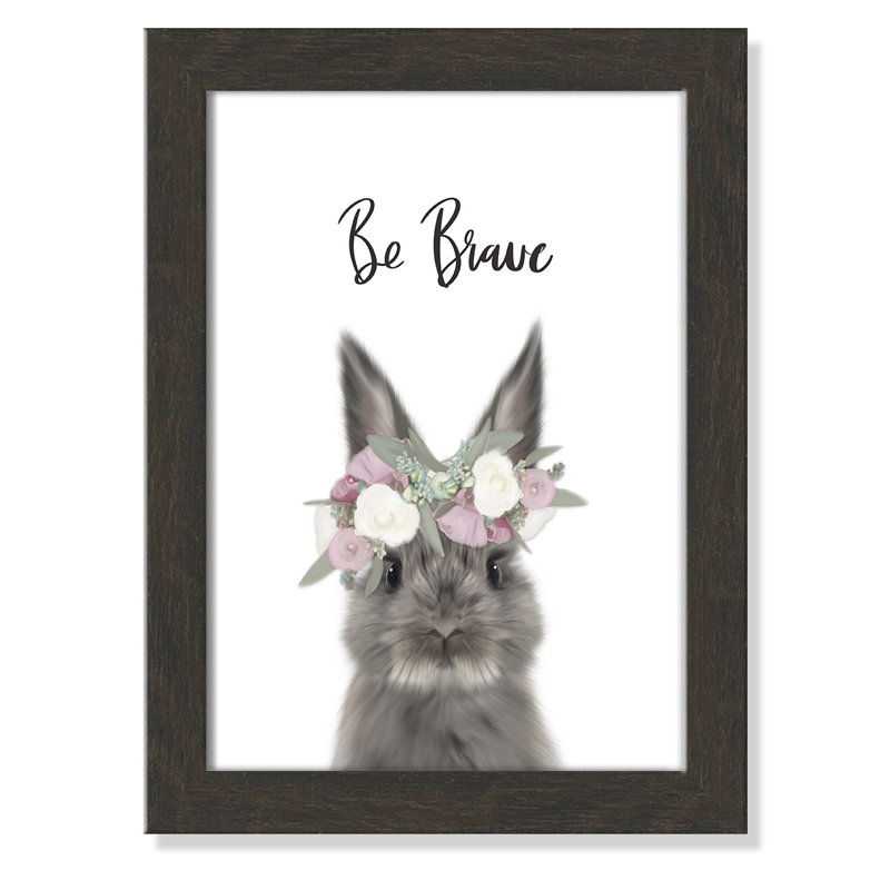 Le lapin est courage, H 16 po x l 12 po x P 0,63 po, Cadre plat à grain de bois noir