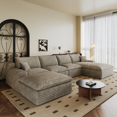 Boneless 135" U Shaped Modular sofa with Corduroy fabric,Double-layer structure, Detachable seat cushion, No assembly required, Suitable for Living room, Bedroom,Conference room, Apartment