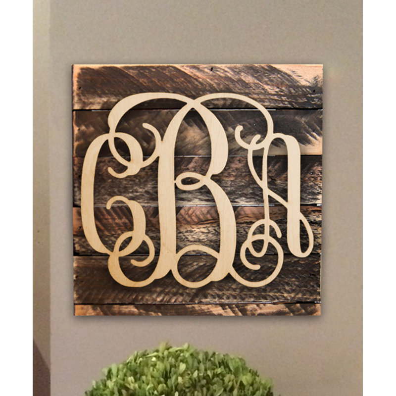 Décoration murale en forme de bloc en bois vieilli à monogramme 3 lettres, Oui, Cachemire, H 12 po x l 9 po