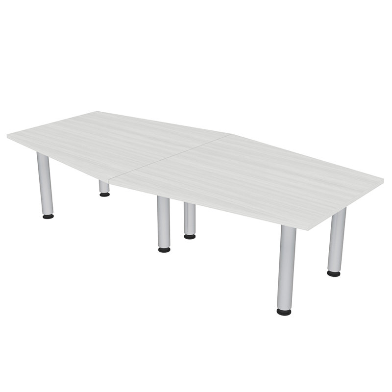 Table hexagonale avec pieds Nyemia, Cyprès blanc, Nickel brossé, L 96 po x l 48 po