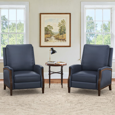 Fauteuil inclinable manuel en cuir véritable Liauro de 32,3 po de largeur avec cadre en bois massif (ensemble de 2)