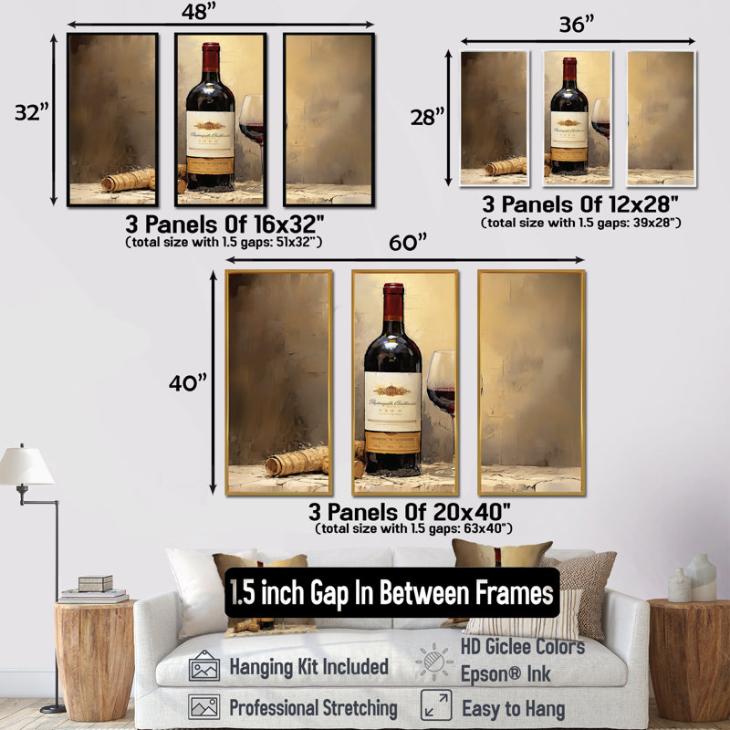 Bordeauxs Balance I - Wine, art mural sur toile, Cadre flottant blanc, H 28 po x l 36 po