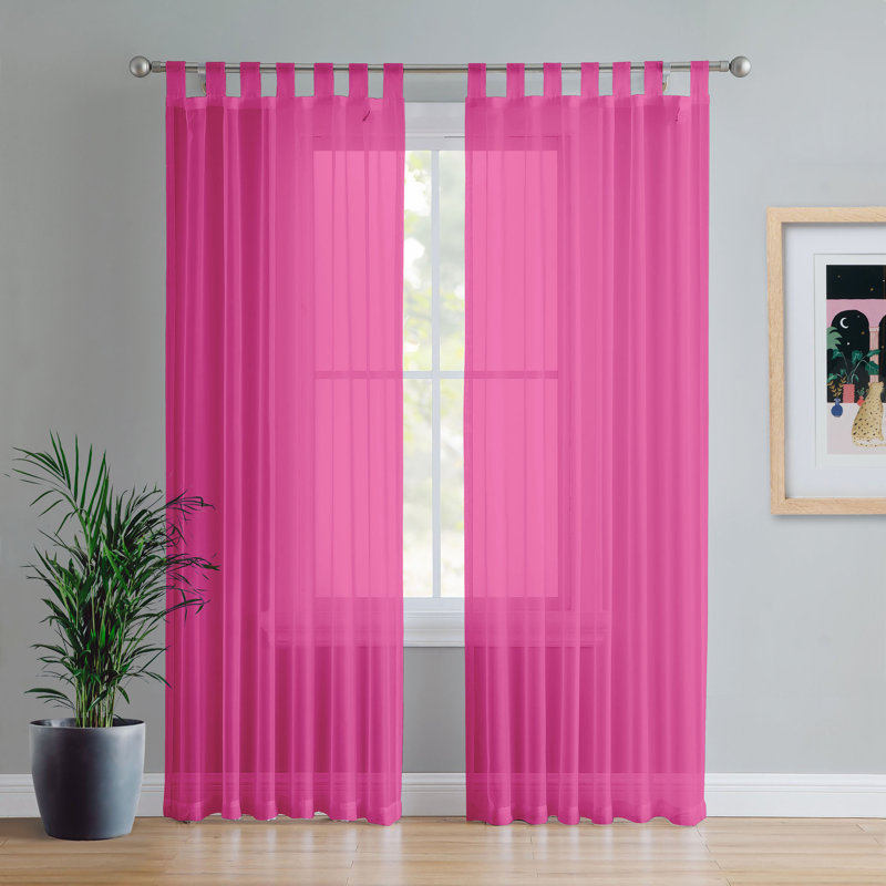 Birdsall Tab Top Sheer Single Curtain Panel, Cerise, 144 W x 122 D cm