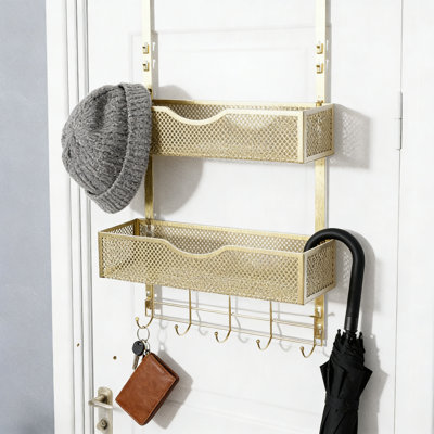 Rangement au-dessus de la porte avec 10 crochets et 2 paniers en maille, support de porte robuste en acier inoxydable pour rangement dans la salle de bain, la chambre à coucher, la cuisine et le bureau