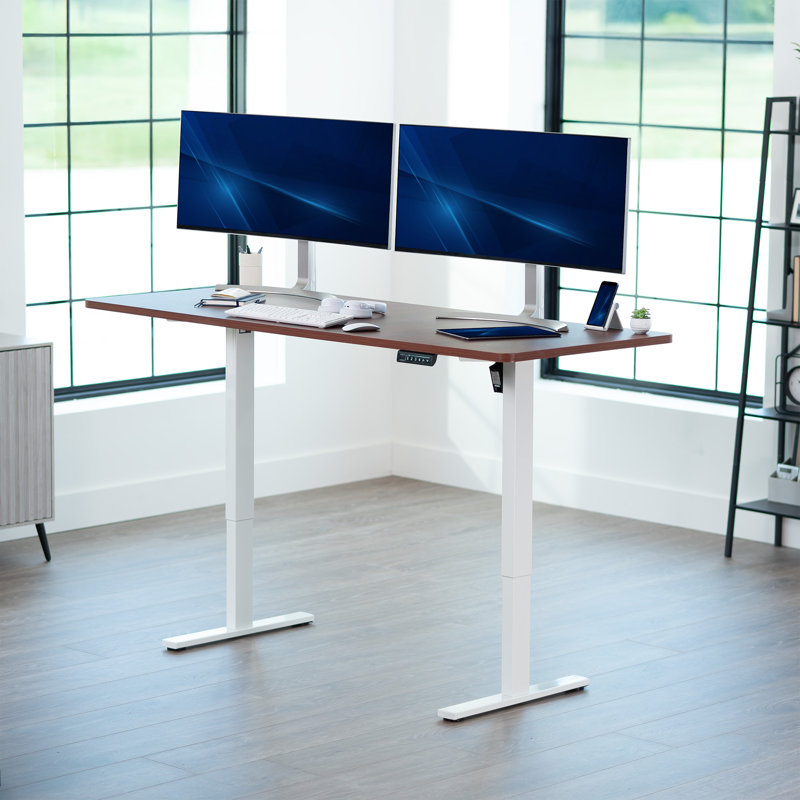 VIVO Motor Electric Desk with Push Button Memory Controller, Dark Walnut/White, 25.4'' H x 71" W x 36'' D