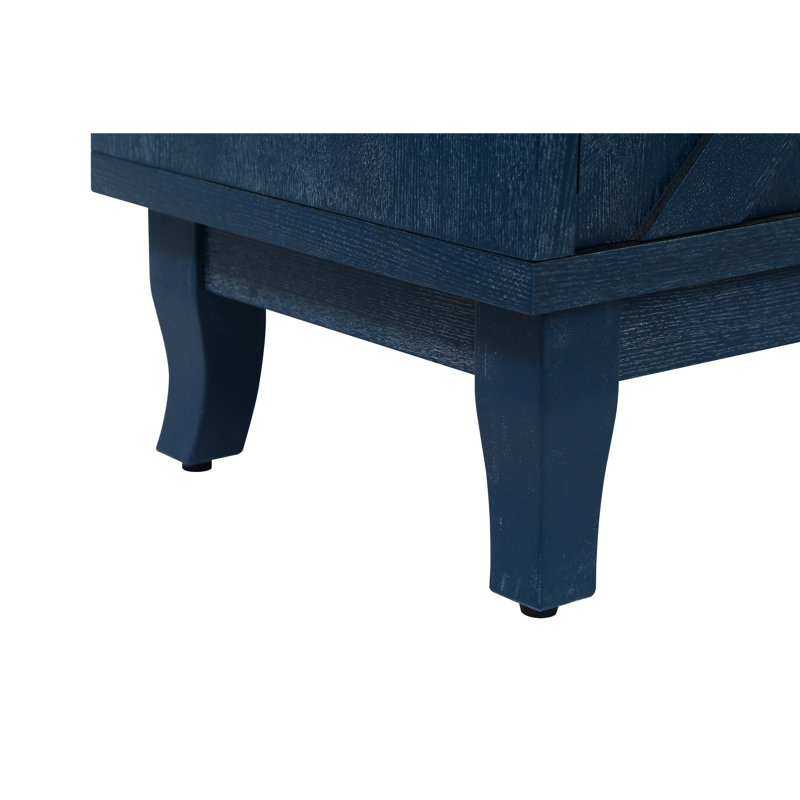 Buffet 4 portes en bois avec surface laquée et rangement laqué Classic Charm, Bleu marine antique