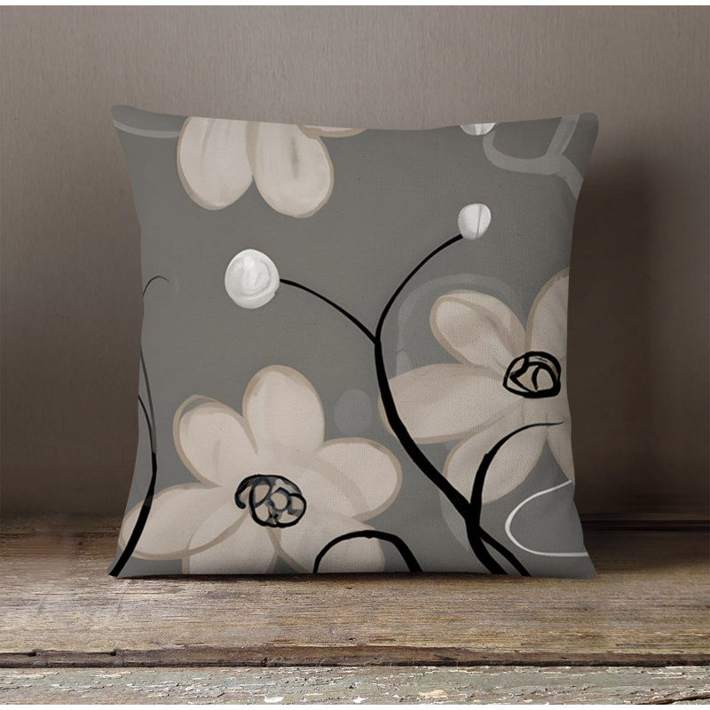 Throw Pillow With Insert, Brown/Gray Floral 3, 20"H x 20"W