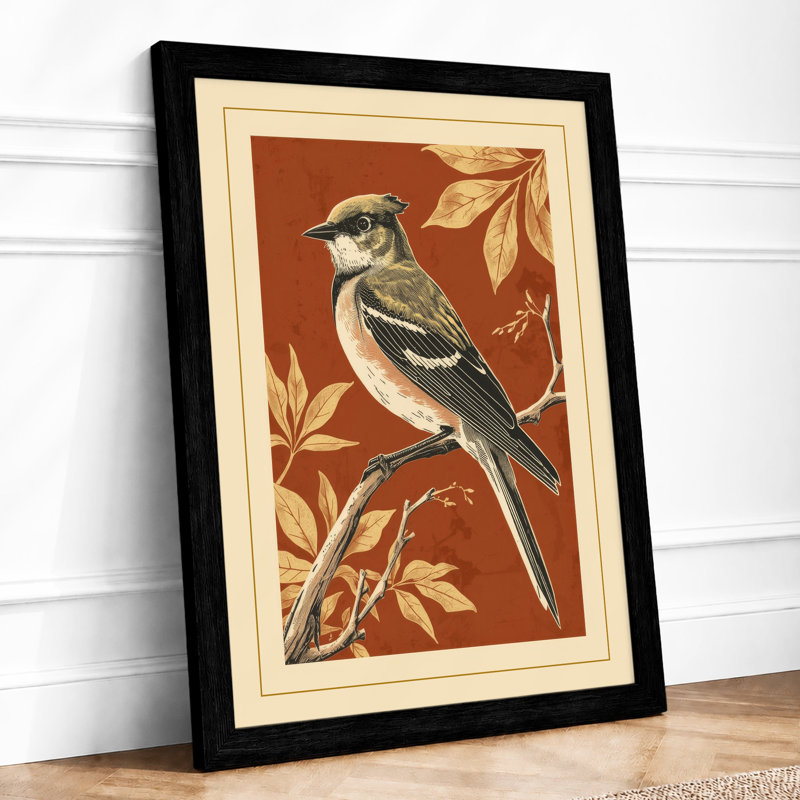 Long-Tailed Songbird Botanical - Framed Print, A4 - 29.7 x 21.0 cm, Black
