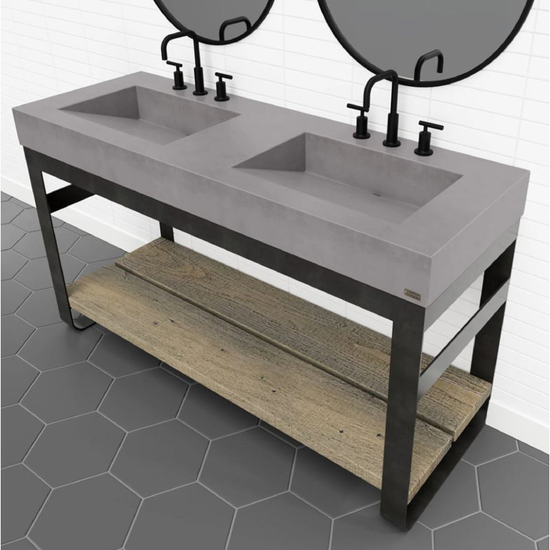 Outland 60'' W Double Vanity, No Holes, Brushed Nickel, Carbon