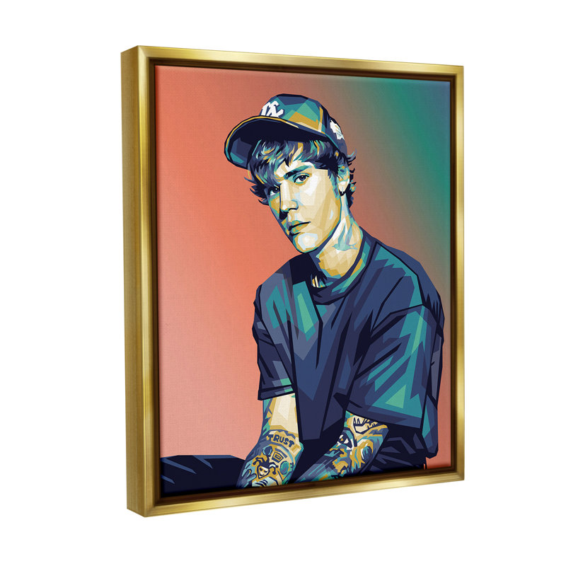 " Justin Portrait With Hat ", 21" H x 17" W, Metallic Gold Floater Frame