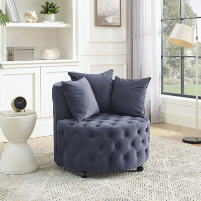 Button Tufted Velvet Upholstered Swivel Chair