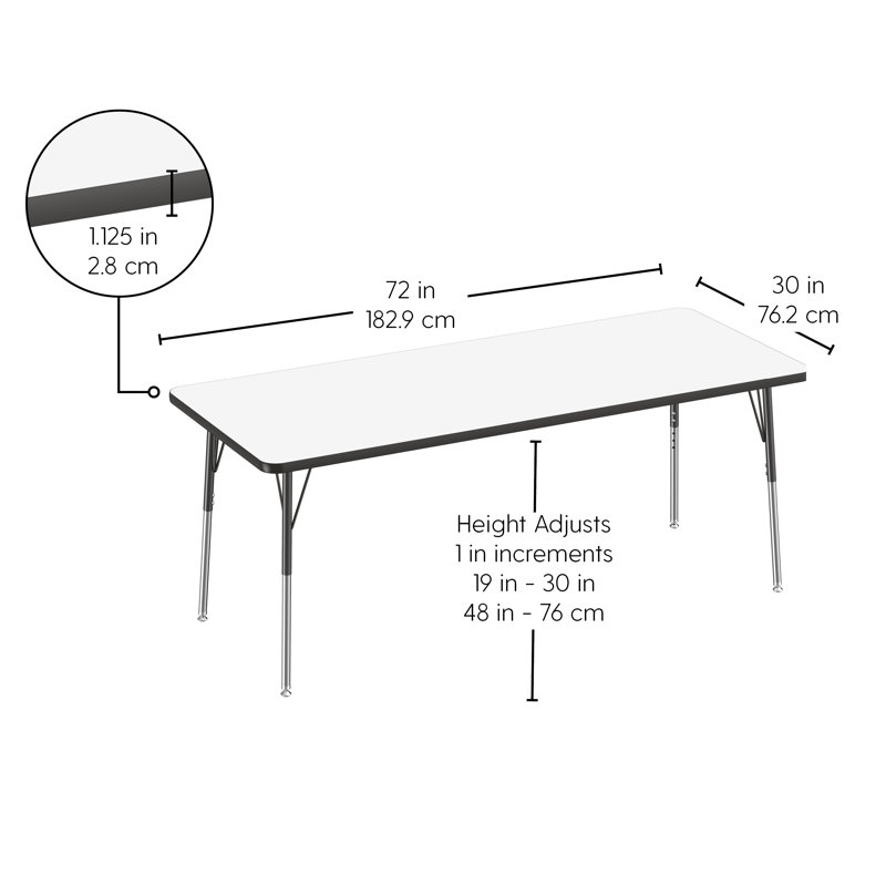 Table d'activités rectangulaire, 30" x 72", Tableau blanc / noir, Roulement pivotant standard