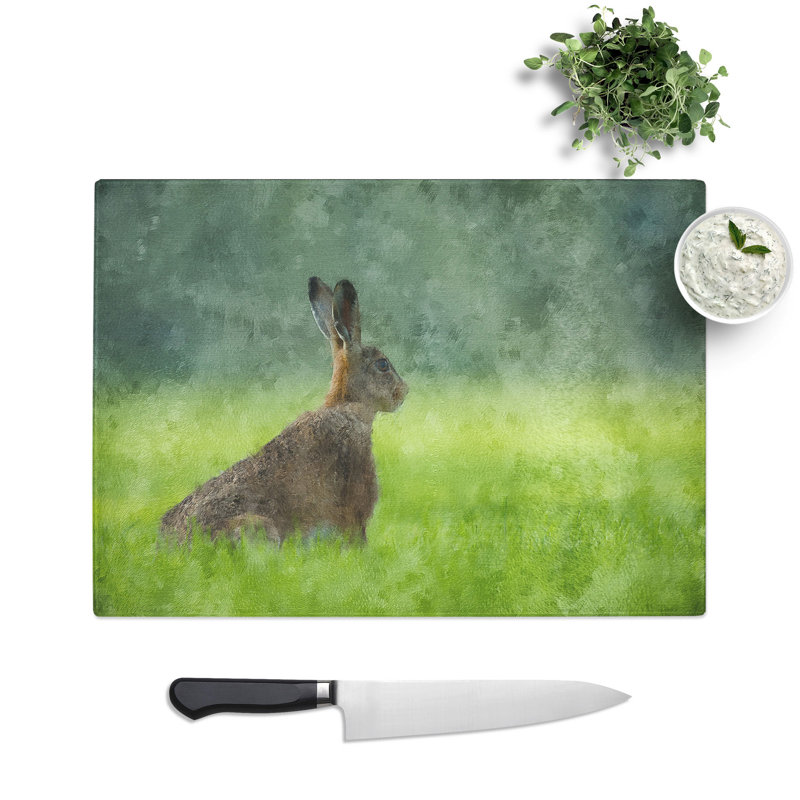 Tempered Glass Lone Hare Chopping Board, 28.5 cm x 39 cm