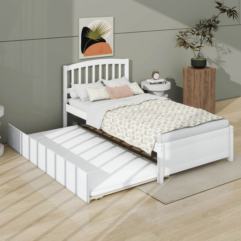 Lit simple avec lit gigogne en bois, White