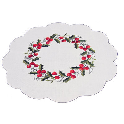 Holly Berry Polyester Embroidered Round Placemat