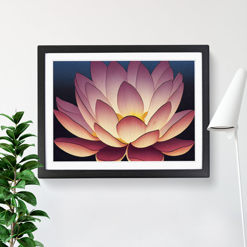 Blissful Lotus Flower - Single Picture Frame Print, 25cm H x 34cm W x 2cm D, Black
