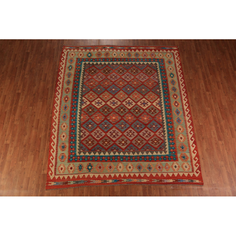 Tapis oriental en laine à motif géométrique treillis 8 x 10