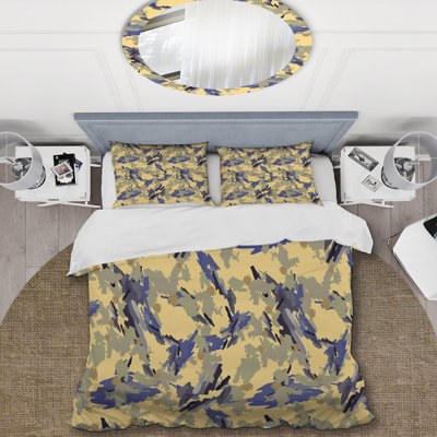 Blue and Yellow Camouflage - Abstract Duvet Cover Set - Microfiber Polyester