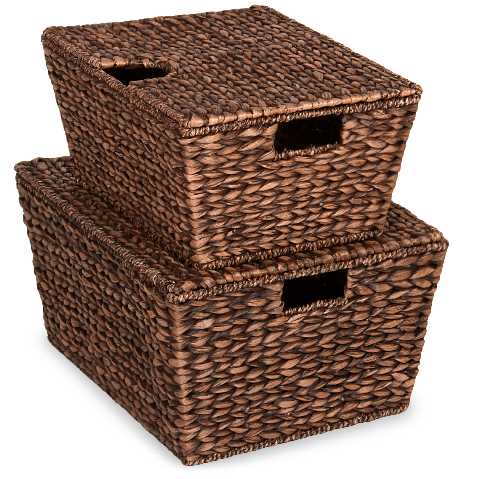 Seville Classics Hand-Woven Hyacinth Storage Cube Basket, Natural - Set of 2