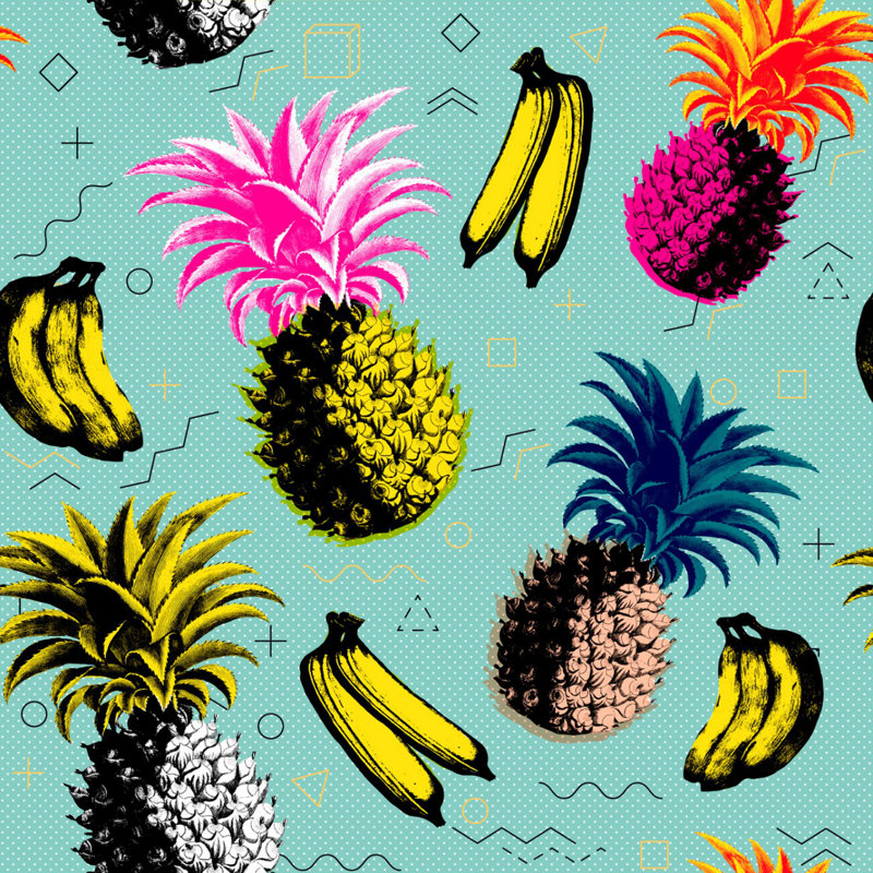 Nouvelle Pop Floral Wallpaper Roll, Blue/Black/Pink/Yellow
