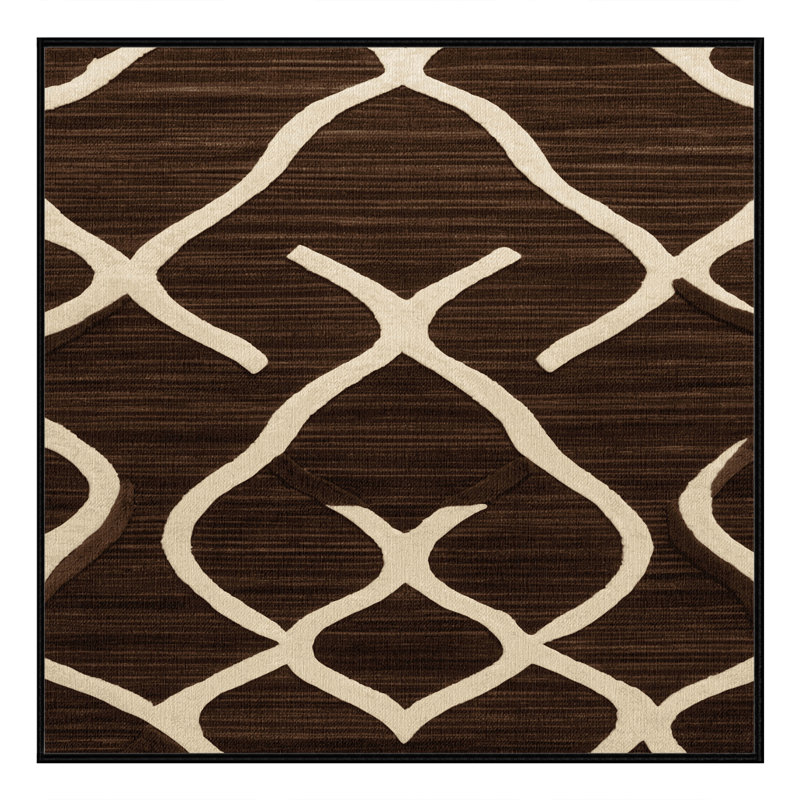 Machine Washable Trellis Brown Area Rug, Square 5'