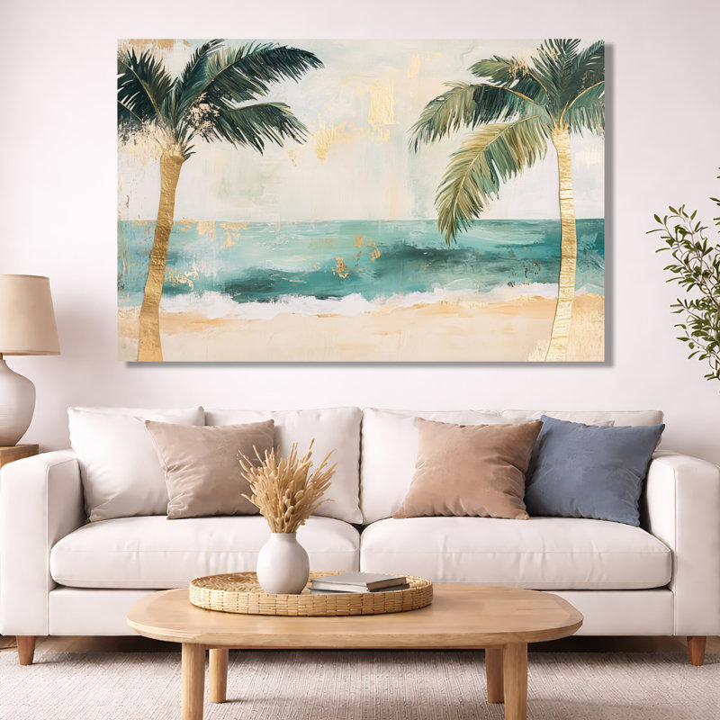 Toile de plage tropicale, art mural feuille de palmier, Mitchel, H 40 po x l 60 po, Toile tendue