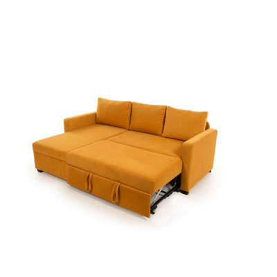 Canapé-lit de coin moderne moutarde avec rangement caché 55,1 po x 74,8 po x 17,7 po | Structure 100% métal et tissu 100% polyester | Canapé-lit élégant pour petits espaces