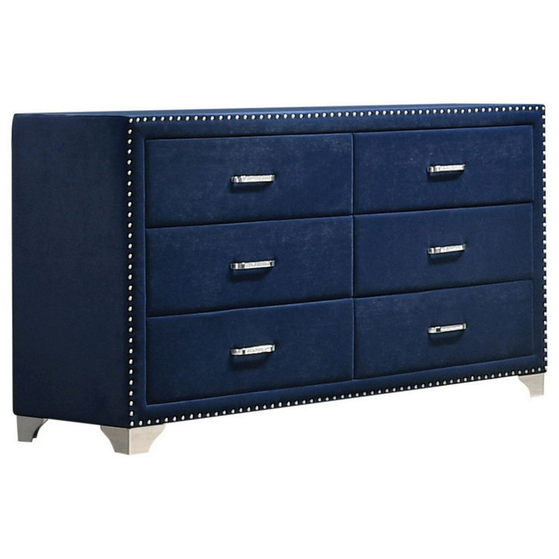 Commode en velours de 60 po Sheram, Bleu marine