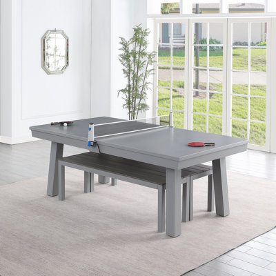 Ensemble de salle à manger pour table de billard intérieur / extérieur 6 places avec accessoires, finition ciment
