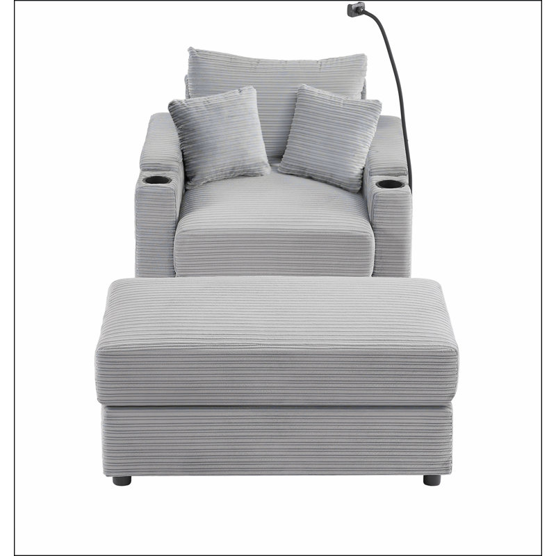 Canapé simple de 41,7 po de style moderne avec espace de rangement, repose-pieds mobile, deux ports USB, deux porte-gobelets et un support pour téléphone pour le salon (ancien SKU: N719S001611E), gris