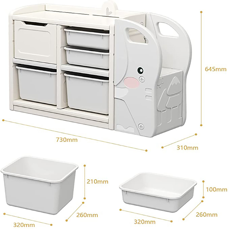 Zoomie Kids Kids Storage Unit, 101x 64x32cm Toy Organiser Cabinet With Removable Bins Boxes, 2-tier Elephant Toy Chest, Children’s Bookshelf Display Stand Shelf