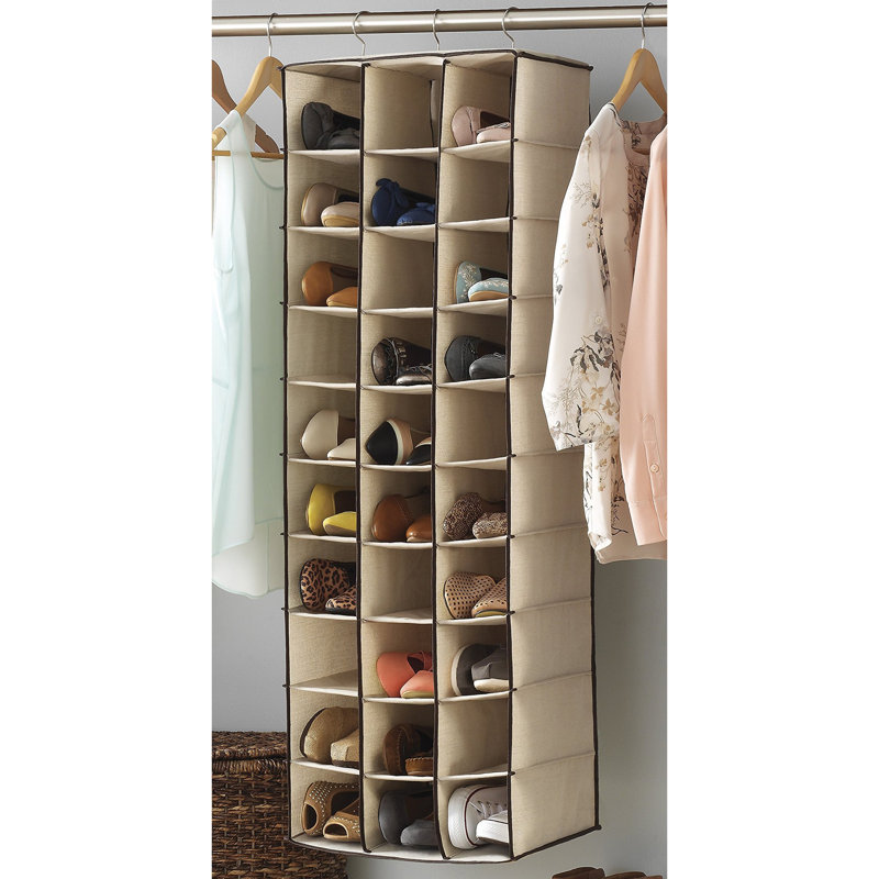 Organisateur de chaussures suspendu à 30 compartiments, rangement de chaussures en tissu respirant gain de place pour chambre, buanderie et dortoir