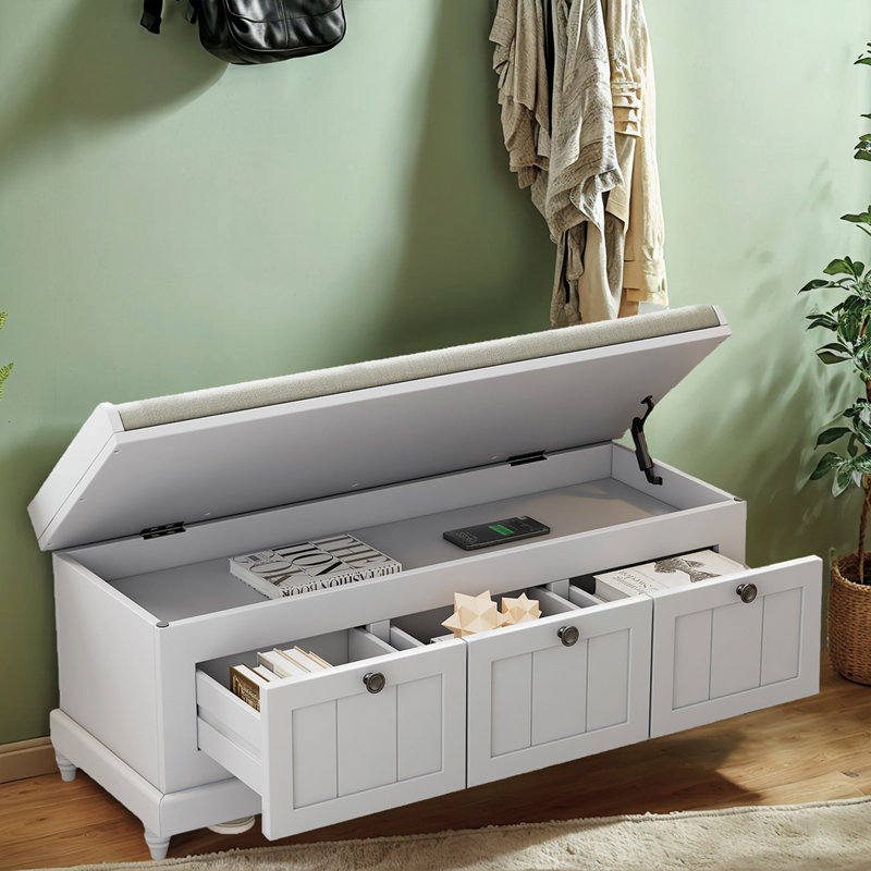 Banc de rangement rembourré 3 tiroirs Classic, Gris clair