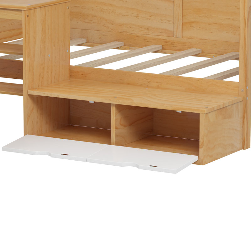 Lit de jour simple en bois avec des rangements et des casiers, un tabouret assorti de bureau d'étude de lit multifonctionnel, des dortoirs d'apparence naturelle et des tablettes de chambre à coucher