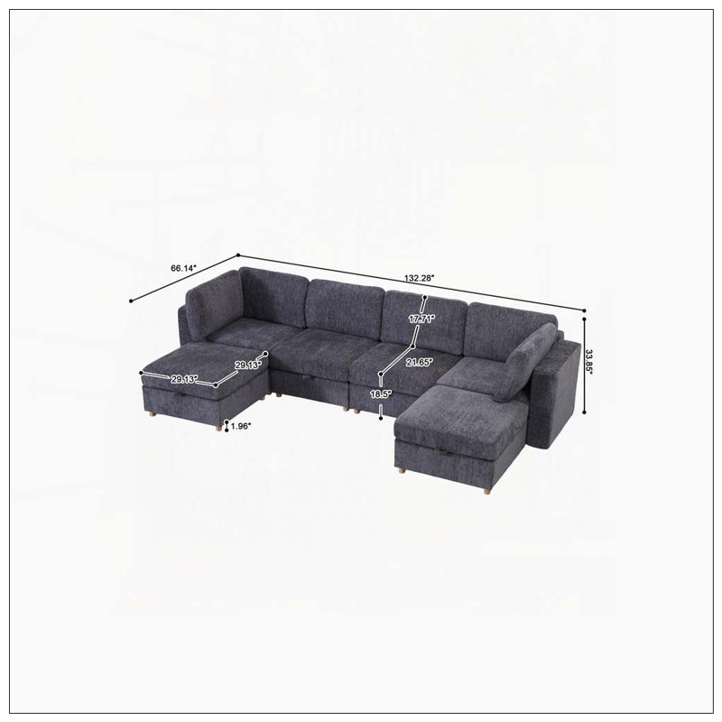 Canapé modulaire modulaire, Gris + 6 sièges