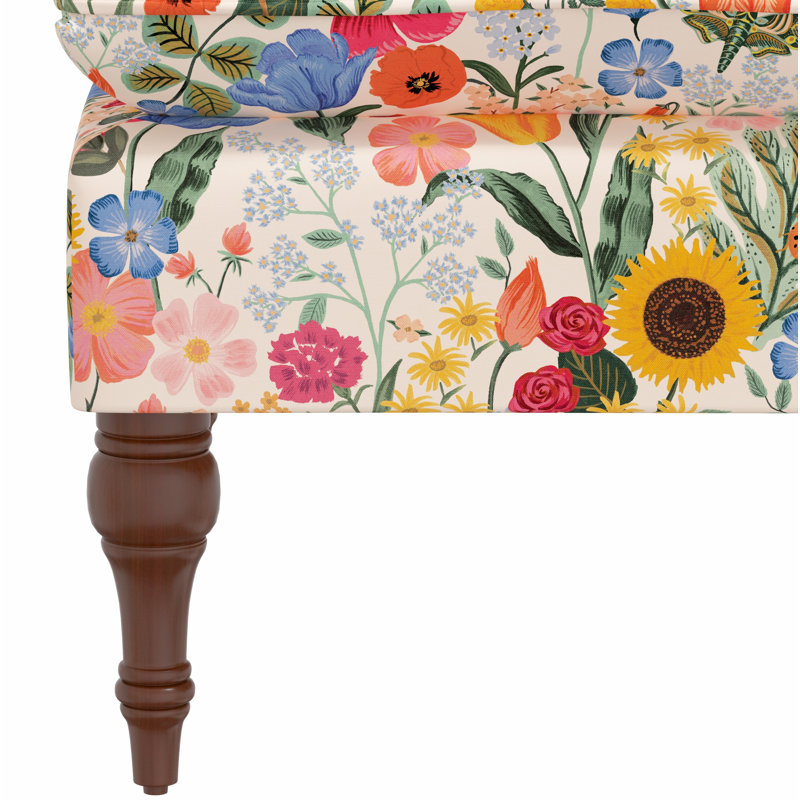 Rifle Paper Co. x Cloth & Company Louie Settee, Espresso Wood, Rpc Blossom Blush Linen