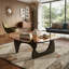 Table basse Mid-Century moderne pour salon, plateau en verre et centre de table en bois, brun noir-1552894479-1552894478