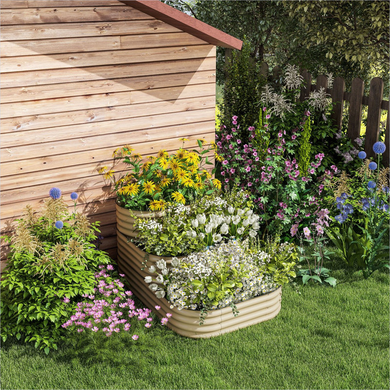 Support pour plante en tôle galvanisée blanc crème pour espace extérieur avec structure en métal, 62,2 x 43 x 32,2 po