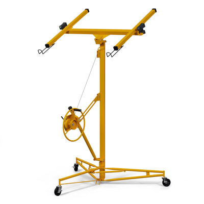 16 Ft Drywall Lift, Heavy Duty Panel Hoist with Adjustable Telescopic Arm, 150 lbs Capacity Rolling Drywall Jack with Lockable Wheels