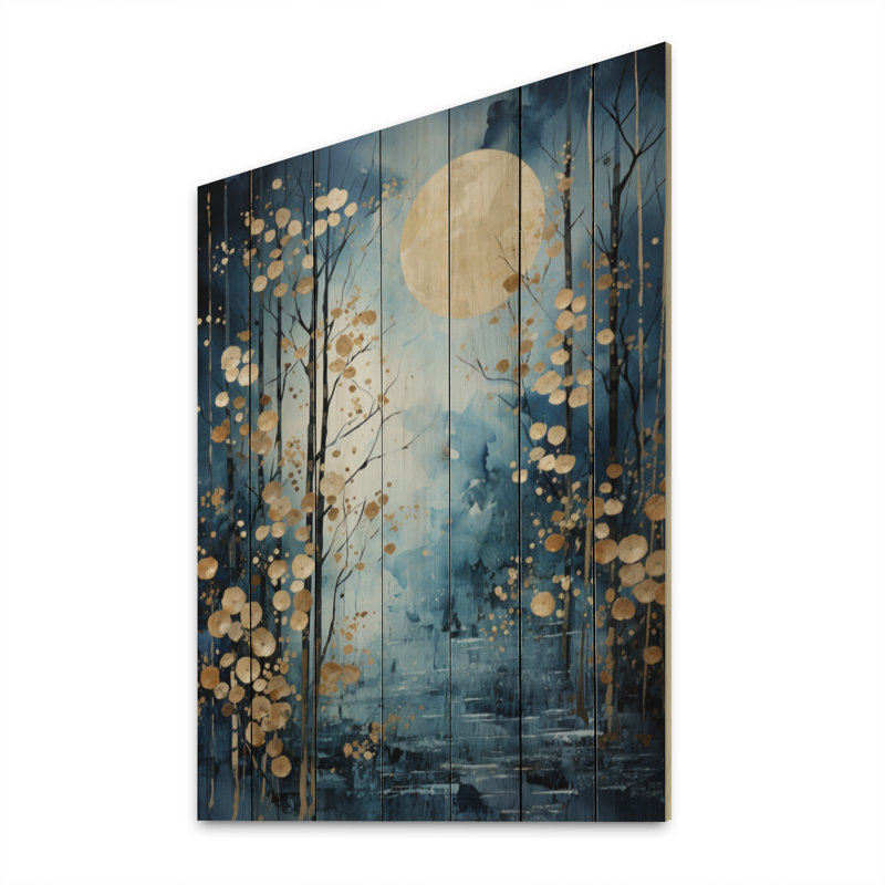 Birch Woods Moonlit Symphony II sur impression sur bois, H 20 po x l 10 po x P 0,78 po