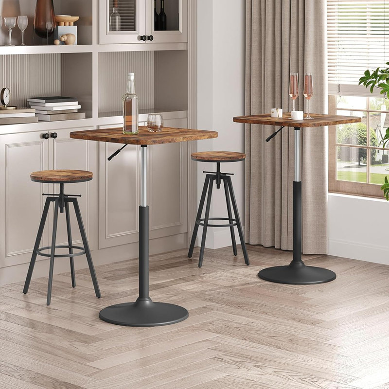 Bar Stools, Round Bar Chairs With Sturdy Metal Frame, Set Of 2 Industrial Bar Stools, Height Adjustable, Kitchen Breakfast Bar Stools, For Bar, Dining Room, Rustic Brown And Black Bahr0701