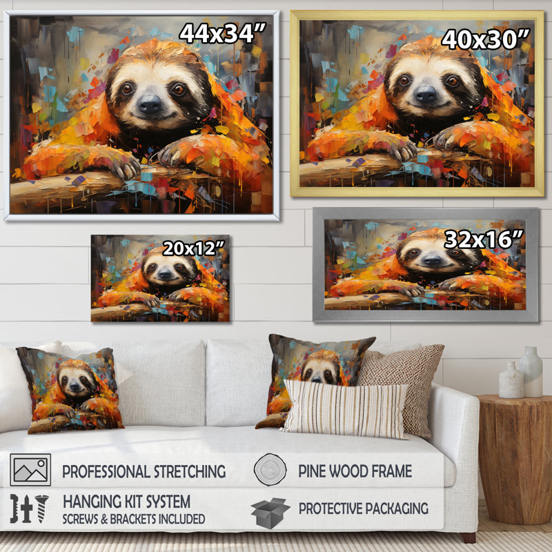 Collage paresseux endormi sur toile, Toile tendue, H 16 po x l 32 po x P 1 po