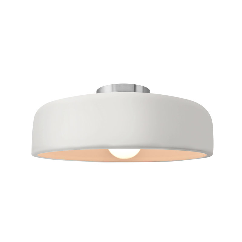Plafonnier semi-encastré en céramique Radiance - ampoule remplaçable, Nickel brossé, H 6 po x l 13 po x P 13 po, Bisque