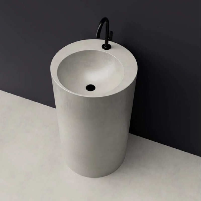 Trueform Concrete Rise 20'' Concrete Circular Bathroom Sink, Beach, Polished Chrome