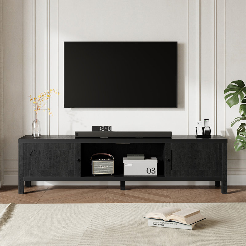 70 Inches Modern Black Tv Stands For 65 75 Inches Tv Media Console For Living Room Soft-close Doors Tv Entertainment Center With Cabinet Storage Wood Television Cabinet For Bedroom