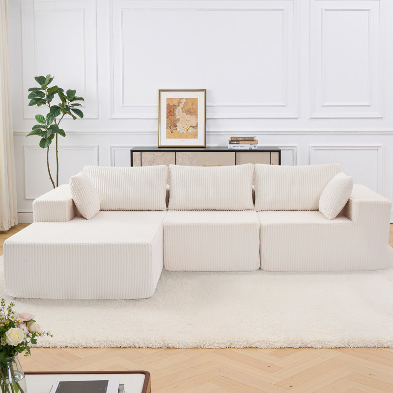 108" Boneless Couch, Cloud Sectional Couch with L-Shape Chaise, Modular Sectional Sofa with Deep Seat, Upholstered Couch for Living Room Bedroom, No Assembly Required (Left Facing Chaise)